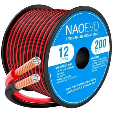 Imagem de Fio elétrico NAOEVO 12 Gauge 200FT 2 condutores vermelho preto