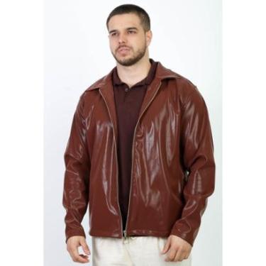 Imagem de Jaqueta Marrom Couro Sintético Brilho Glow Ziper Premium-Masculino