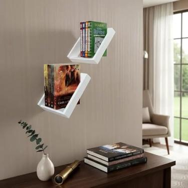 Imagem de Prateleira Porta Livros Suporte Estante Nicho Decorativo Parede 2 peças Branco Laca