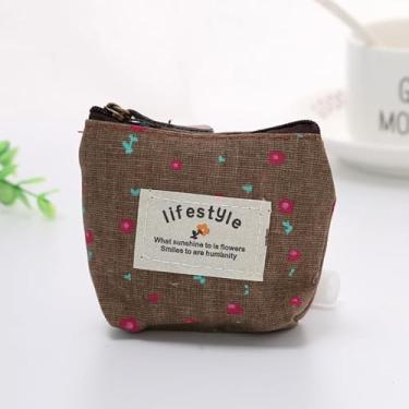 Imagem de Carteira de moedas, carteira, bolsa, mini bolsa de flores, 4 bolsos, carteira de lona, pequena bolsa de moedas com zíper para mulheres e meninas, Marrom, Clássico