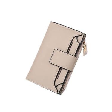 Imagem de Carteira feminina de couro com bloqueio de RFID, porta-cartão, carteira feminina com bolso com zíper, Cinza, Carteira pequena