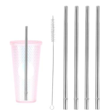 Imagem de 4pcs Canudos Aço Inoxidável para Starbucks Cold Cup Venti 24oz, Reutilizáveis Sem BPA Canudos Metálicos Retos Beber Peça Substituição com Escova Limpeza para Starbucks Acessórios Copos (Prata)