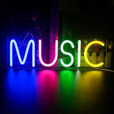 Imagem de LUCUNSTAR Luz de Néon de Música, Sinal de Néon para Decoração de Parede Letras Coloridas Luzes de Néon Sinal de Música Palavra Led Neon para Quarto Sala de Jogos Clube Bar Decoração de Festa, Decoraçã