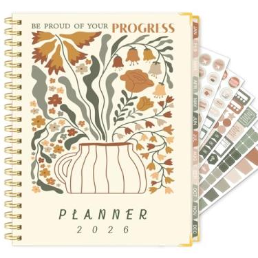 Imagem de GuassLee Agenda 2026 semanal e mensal de janeiro de 2026 a dezembro de 2026, agenda diária estética de 21,3 x 15,5 cm com bolso traseiro, adesivos, abas revestidas para material de escritório escolar