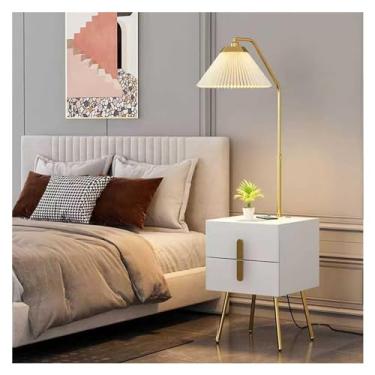 Imagem de Luminária de chão Candeeiro de pé com mesa e 2 gavetas, cabeceira moderna meados do século porta USB, candeeiros para sala estar, quarto escritório doméstico(Branco)