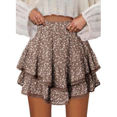 Imagem de Shorts Onlypuff Flowy Ruffle Skirts femininos, marrons, tamanho M