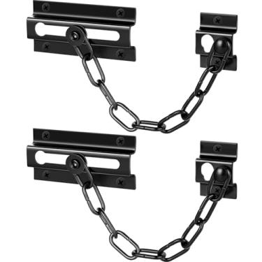 Imagem de SEANSDA Cadeado de corrente de porta, pacote com 2 fechaduras de corrente de segurança de aço inoxidável para porta interna, trava extra espessa premium com 12 parafusos (preto)