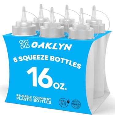 Imagem de Oaklyn Garrafas Squirt de 473 ml, pacote com 6 – Garrafas de espremer condimento sem BPA para molhos, molhos, óleos, churrasco e artesanato – Durável, à prova de vazamento, fácil de encher e limpar