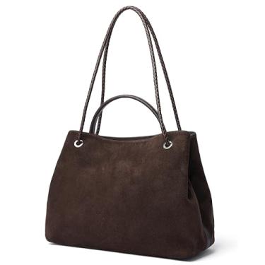 Imagem de DAILANDO Bolsa feminina com alça superior de camurça, bolsa grande vintage com alça de tecido fino, Café escuro, Large