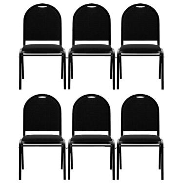 Imagem de Kit 6 Cadeiras Hoteleiras Auditório Empilhável Linho M23 Preto - Mpozenato