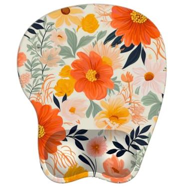 Imagem de Tapete de mouse com suporte de pulso antiderrapante de borracha para descanso de pulso mousepad 23 x 20 cm pequeno tapete de mouse para trabalho e jogos (M-floral laranja)