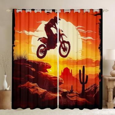 Imagem de Erosebridal Cortina de janela infantil Dirt Bike com tratamento de motocross Rider 132 cm L x 84 C, cortina de motocross para esportes radicais para meninos e meninas, cortinas e cortinas do pôr do