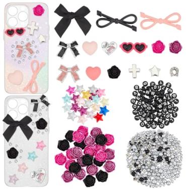 Imagem de SUNNYCLUE Kit de berloques capa de telefone berloques letras iniciais miçangas pingentes de cruz lindos corações rosa estrela flor strass resina cabochão para personalização faça você mesmo bolsa