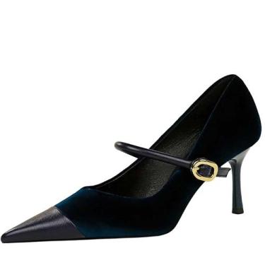 Imagem de Sapatos de salto alto baobeijiadao femininos Slip On Stiletto Blue Vel