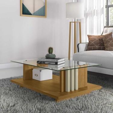 Imagem de Mesa de Centro Decorativa Tampo em Vidro Gusmao MDP Cumaru/Opala G97 - Gran Belo