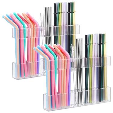 Imagem de Suporte de canudo de acrílico grande de 24 cm para porta de armário - Quadrados adesivos ultra adesivos, organizador ajustável reutilizável para canudos, serve para balcão de cozinha, armário