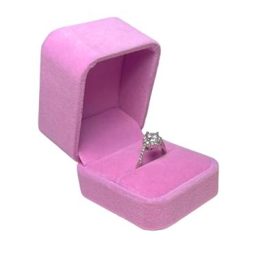 Imagem de ITEHZTO Caixa de anel de veludo, caixa de presente quadrada para exibição de joias, noivado, casamento, rosa