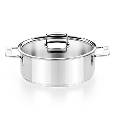 Imagem de BRA Panela de aço inoxidável da Cookware com tampa de vidro | Panela de cozinha profissional de 23 cm, 4 litros | Panela funda sem PFOA | Todas as cooktops | Todas as panelas (incluindo indução) e