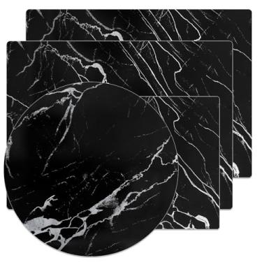 Imagem de Murrey Home Conjunto de tábuas de corte de vidro para balcão de cozinha, tábuas de corte de vidro temperado, lavável na lava-louças, bandeja pequena de mármore preto, conjunto de 4