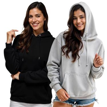 Imagem de Kit 2 Moletom Feminino Blusao Casaco Canguru Com Capuz-Feminino