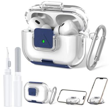 Imagem de Capa de bloqueio seguro para AirPods Pro 2 com suporte de telefone, capa protetora QINZAC macia e transparente TPU à prova de choque para Airpods Pro 2ª/1ª geração, acessórios com caneta de limpeza e