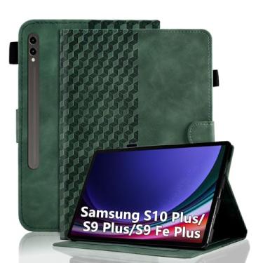 Imagem de Varohix Capa para Samsung Galaxy Tab S10+ Plus 2024 / S9 FE+ / S9+ 12,4 polegadas 2023 suporte de couro magnético multi-ângulo com suporte para cartão - verde retrô