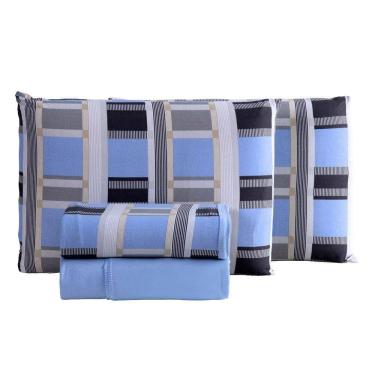 Imagem de Jogo De Lençol Luar Casal 4 Peças Malha 100% Algodão Estampado - Xadrez Azul