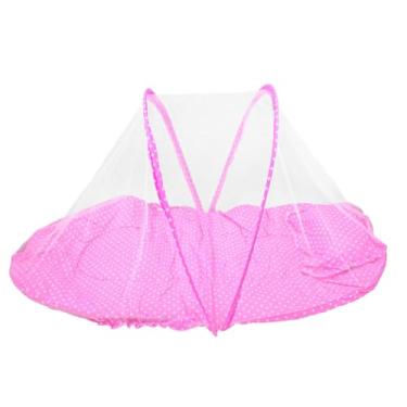 Imagem de Berço Portátil com Mosquiteiro, Rosa com Bolinhas, Base Acolchoada, 91x46x36cm, Dobrável, com Travesseiro e Bolsa de Transporte