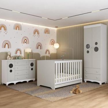 Imagem de Quarto de Bebê Completo com Berço Americano 3 em 1 Suspiro Multimóveis Mp4628 Branco/off White