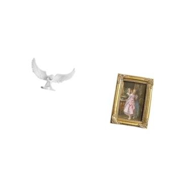 Imagem de Fenteer Escultura de Anjo de Resina com Moldura de Foto Alada, Porta-cartões para Escritório, Inauguração de Casa, Estante, Corredor, Mesa, Quarto