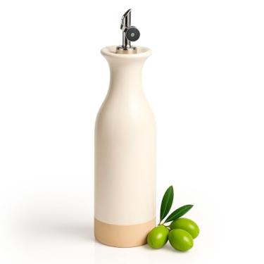 Imagem de TOMO Garrafa dispensadora de azeite de oliva de cerâmica 640 ml, design de boca larga, bico sem derramamento, grande capacidade