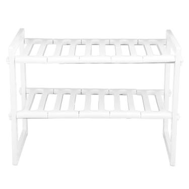 Imagem de Phefop Organizador de Armazenamento Sob o Balcão, Organizador de Pia de Aço Inoxidável Multicamadas Ajustável de 15 a 27,6 pol. para Uso Em Banheiro e Cozinha (Branco)