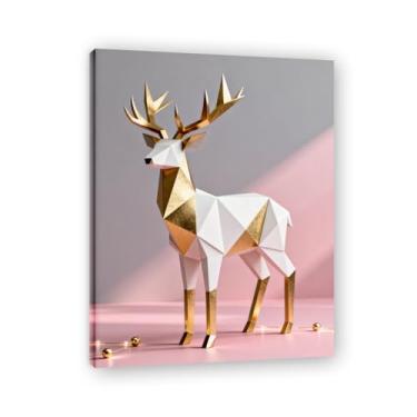 Imagem de NHLDZYH Moldura interna. Pintura em tela de Natal escandinavo Geometria minimalista Ouro escovado em rosa empoeirado Moderno Imagem de parede festiva. A48. 30 x 40 cm - 11,8 x 15,7 polegadas