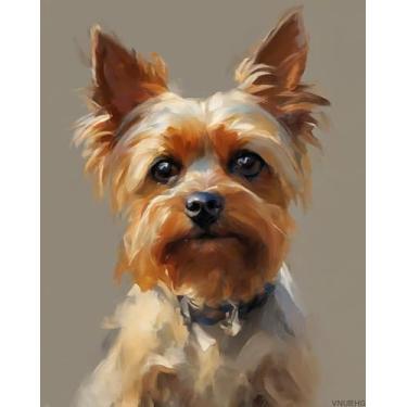 Imagem de VNUIEHG Pintura DIY por Números para Adultos Yorkshire Terrier Dog DIY Pintura a Óleo Tela com Pincéis Decorações Artísticas 40 x 50 cm, Sem Moldura