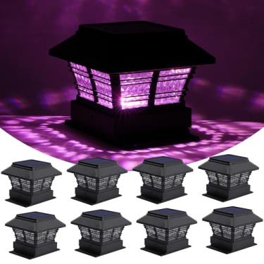 Imagem de MOON-DE-AGE Luzes de poste solares RGB com 5 modos de iluminação, luzes de deck alimentadas por energia solar para quintal, tampa de poste de cerca de madeira 4x4, IP65 à prova d'água (pacote com 8)