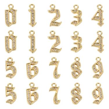 Imagem de Elecrelive 20 peças de zircônia cúbica 0-9 pingentes de latão banhado a ouro 18K pingentes de cristal para colar pulseira brincos fabricação de joias
