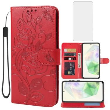 Imagem de Vavies Capa para Galaxy A56 5G/Capa carteira para Galaxy M56 com protetor de tela de vidro temperado, capa de telefone com suporte para cartão de crédito de couro floral para Samsung Galaxy A56 5G