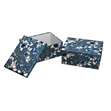 Imagem de Caixa para Presente Cartonada VMP – Kit 10 Unidades | Tamanhos Diversos | Motivo Flores Azuis| Papelão Rígido Premium | Embalagem Elegante para Presentes e Lembranças