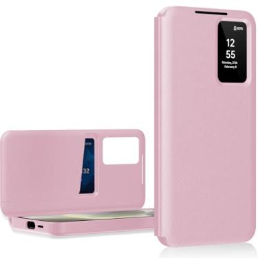 Imagem de Capa para Samsung S22 Plus com tela pequena inteligente, capa carteira S-View, para Samsung Galaxy S22 Plus 5G, capa de janela inteligente, capa protetora de couro flip Smart View rosa