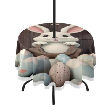 Imagem de Blueangle Toalha de mesa redonda à prova d'água de 152 cm para ambientes externos de Páscoa com orifício para guarda-chuva - Tecido resistente à prova de sol para todos os climas para pátio