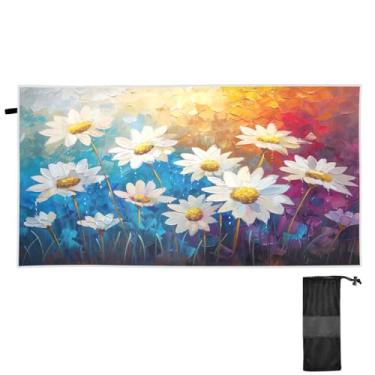 Imagem de ATTX Daisies Toalha de praia com pintura a óleo 79 x 188 cm - Cobertor de microfibra leve de secagem rápida e resistente à areia para piscina, ioga, academia e viagens | Esportes de banho de natação