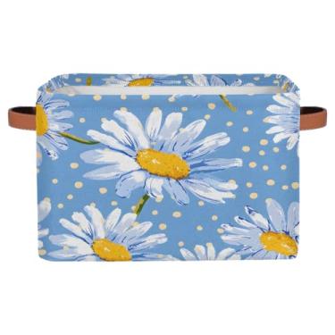 Imagem de Cestas de armazenamento pequenas, margaridas, bolinhas, retrô, com alças, caixas de armazenamento de brinquedos de tecido dobrável para berçário, sala de estar, quarto, prateleiras, roupas, caixa de