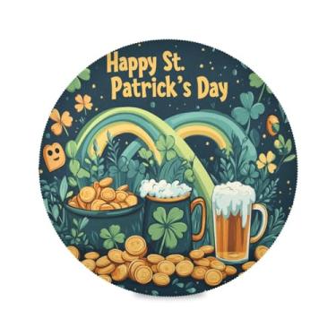 Imagem de Blueangle Jogo americano redondo de pote dourado do Dia de São Patrício, conjunto de 4 tapetes de mesa de poliéster, fácil de limpar, resistente ao calor, limpável, para mesa de jantar (551)