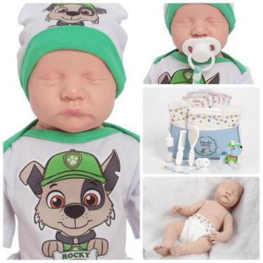 Imagem de Boneco Reborn Bebê Recém Nascido + Itens Cachorro Pelúcia - Cegonha Re