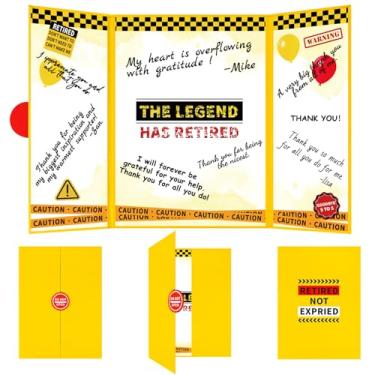 Imagem de Vlipoeasn Livro de visitas de assinatura de aposentadoria com tema cauteloso para homens e mulheres, livro amarelo The Legend para festa aposentada, placa de mesa para decoração de despedida de