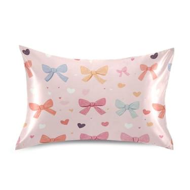 Imagem de SEHANY Capas de almofada de seda com laço rosa para cabelo e pele, capas de almofada de cetim respiráveis macias e refrescantes com fecho de envelope, tamanho king (51 x 66 cm)