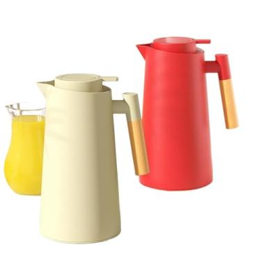 Imagem de Garrafa Térmica Inteligente 1 Litro com Termômetro LED e Cabo de Madeira - Para Chá Café e Água Tecnologia de Pressão, Design Moderno Preto (Vermelho)