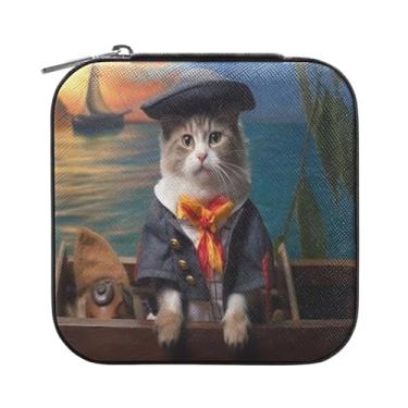 Imagem de Wassud Gato pirata (2) pequena caixa de joias de viagem, mini organizador portátil de couro PU, brincos de armazenamento quadrado, colar, pulseiras, joias para mulheres, meninas, senhoras, noiva