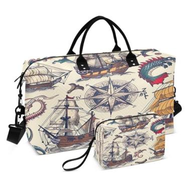 Imagem de Kigai Bolsa esportiva retrô cômica de viagem com 2 peças, bolsa esportiva para homens e mulheres, bolsa de ginástica para noite de fim de semana com bolsa de higiene pessoal