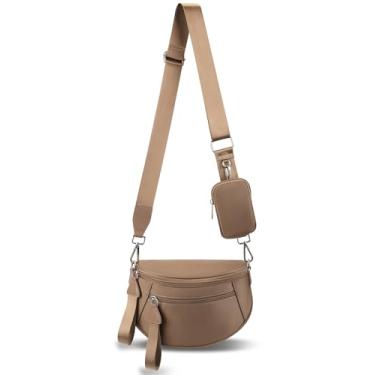 Imagem de MIVELOYA Bolsa transversal quadriculada para mulheres, pochete espaçosa quadriculada de nylon com bolsa de moedas RFID para uso diário e viagens, Marrom, Large, Casual